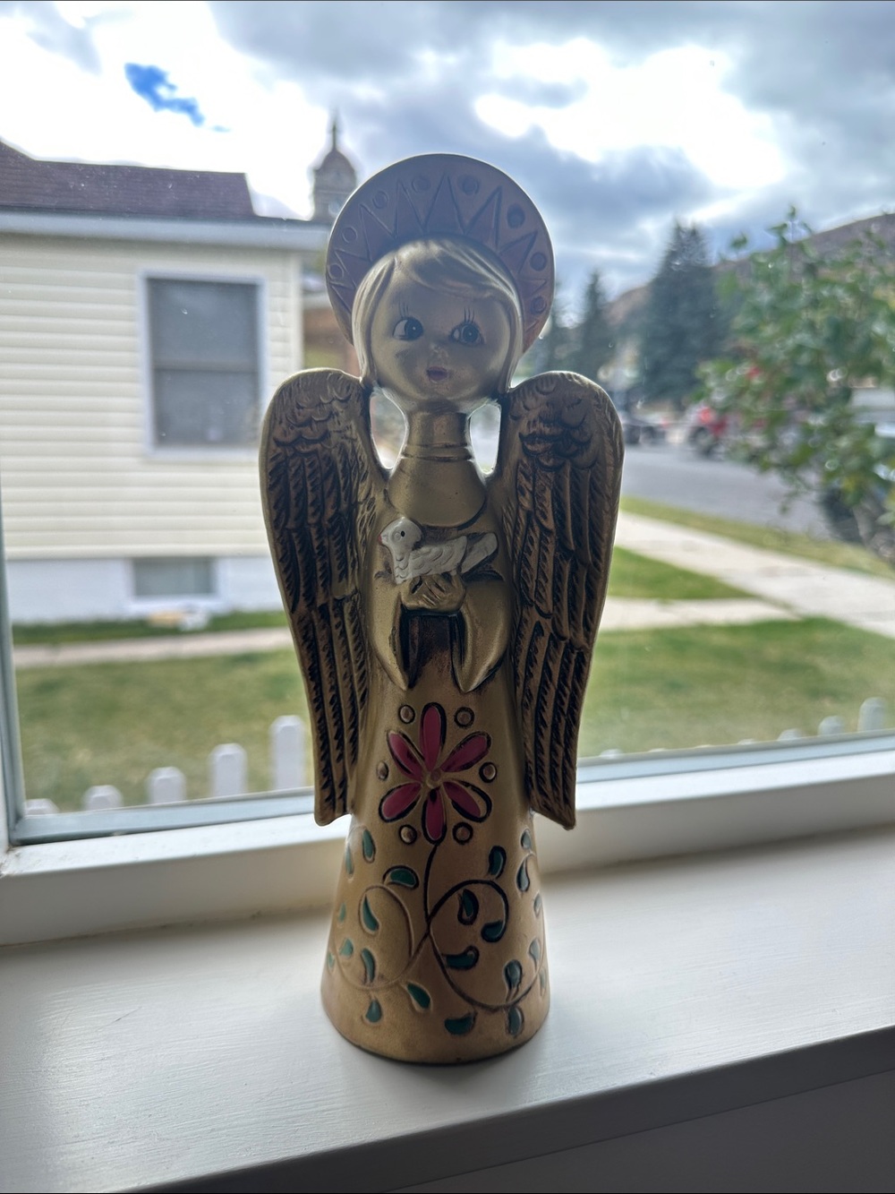 Vintage 60s Holt Howard Paper Mache Angel Figurine with Pink Flower